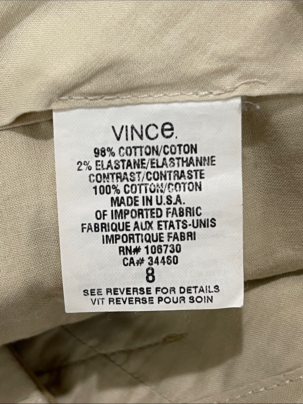 Vince Bermuda Shorts Side Buckle Cotton Twill Tan Size 8 - Picture 7 of 8